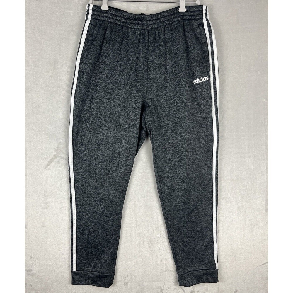 ADIDAS Men Sweatpant XL Heather Black Climawarm 3 Stripe Pocket Tapered Athletic